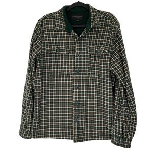 Vintage Flannel Fleece Sweater Jacket Mens XL Green Plaid Fall Winter Unisex